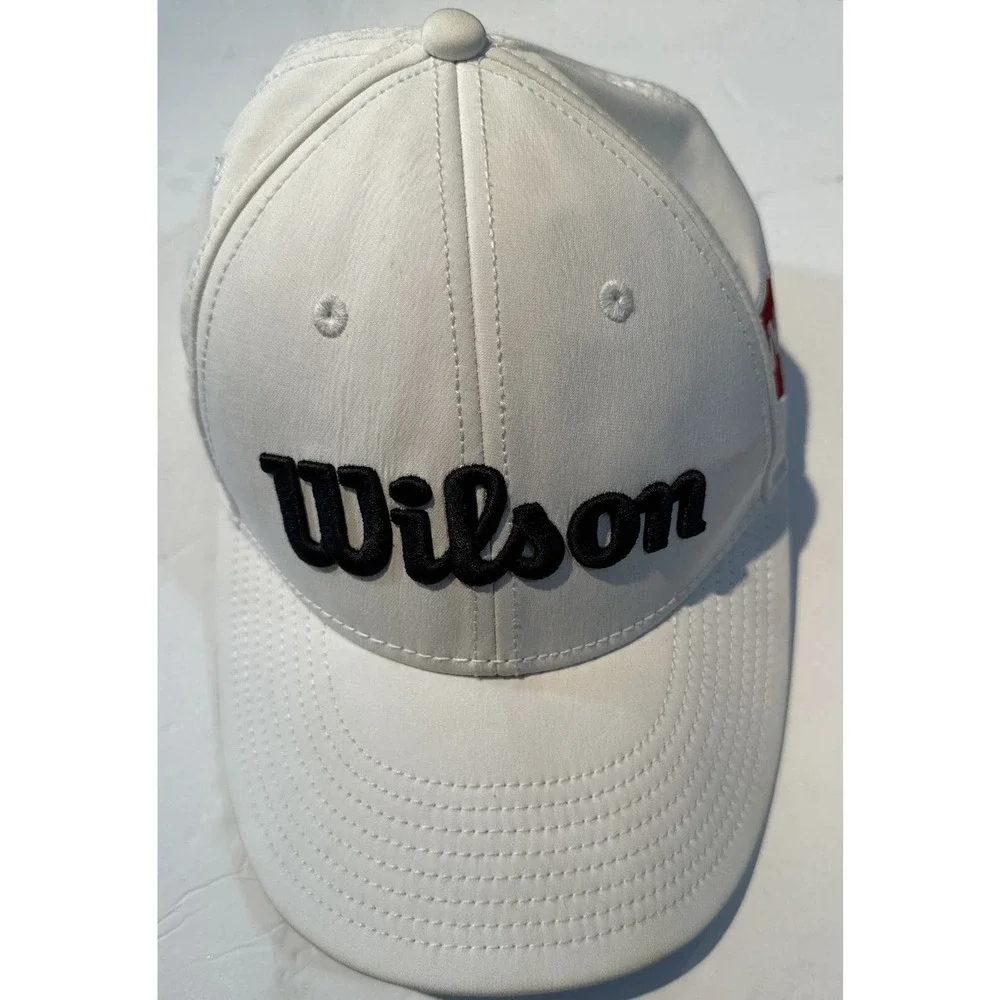 White Wilson Unisex Adjustable Golf Hat Cap Black Logo 97% Polyester‎